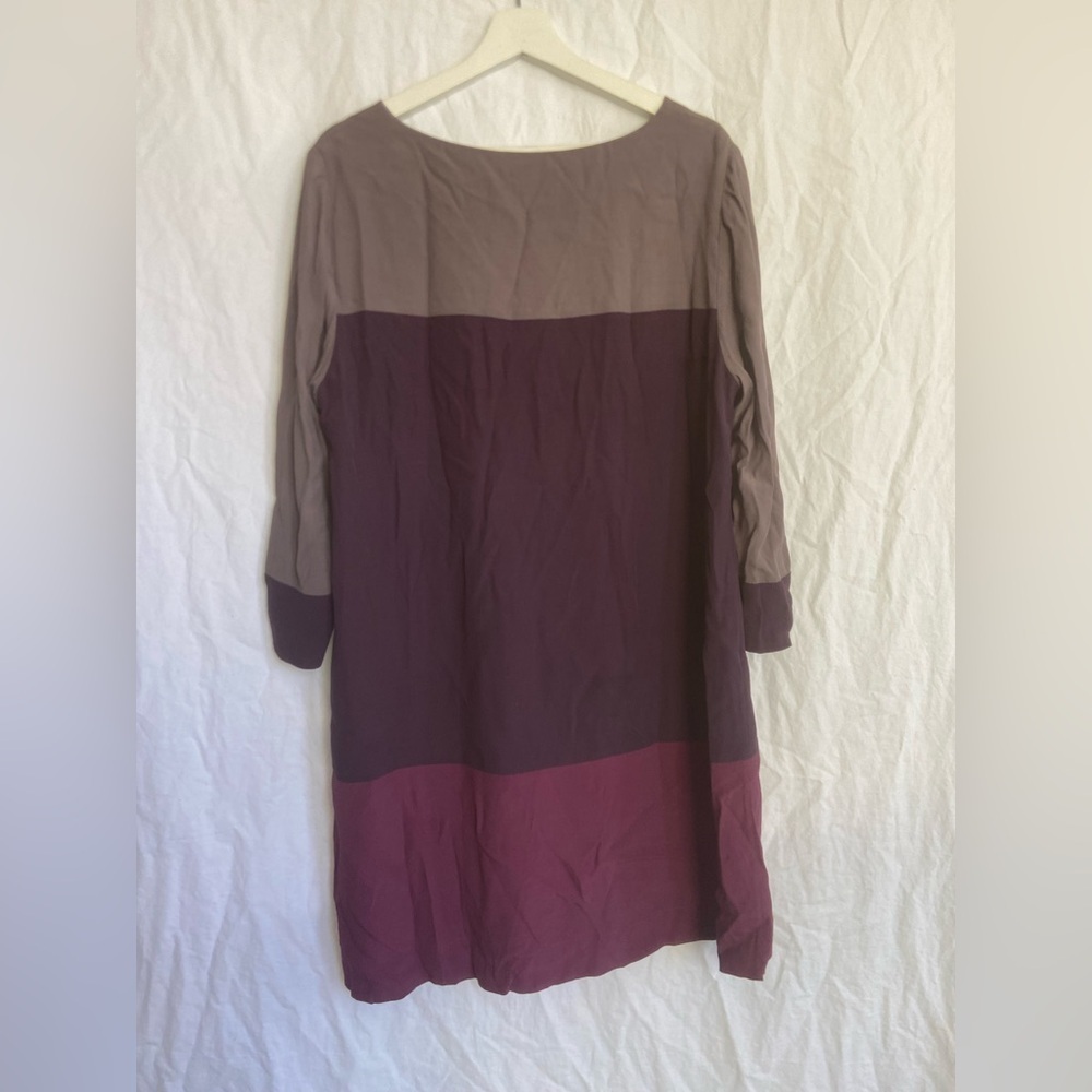 Boden Colorblock 3/4 Sleeve Shift Dress Career Business Purple Grey Size 14 - Picture 14 of 16